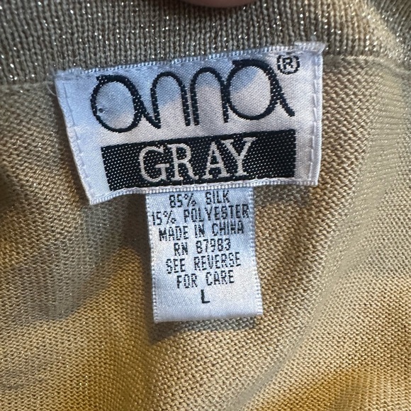 Anna Gray womens gold 83% silk gold metallic cardigan size large vintage - Picture 9 of 12